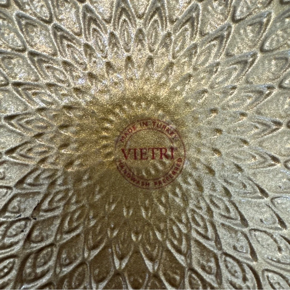 Vietri Peacock Feather Gold Platter Charger Dish Plate NWT